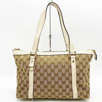 GUCCI GG canvas tote bag shoulder line white x beige ladies fashion 141470