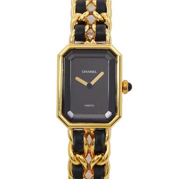 CHANEL Premiere L size H0001 Vintage ladies watch black dial gold quartz