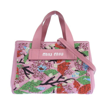 miu Miu canvas bead embroidery handbag pink