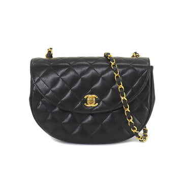 CHANEL Matelasse Half Moon Chain Shoulder Bag Leather Black Gold Hardware Vintage