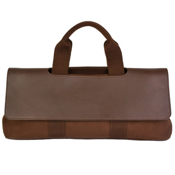 HERMES Valparaiso MM Long Handbag Tote Bag Toile Chevron Leather Brown