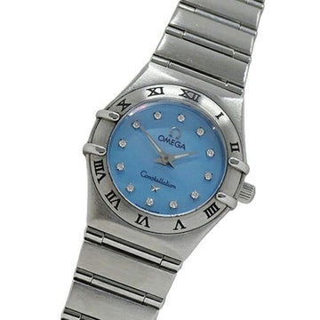 OMEGA Constellation 1562.85 Women's Watch 12P Diamond Blue Shell Quartz Stainless Steel SS Silver Polished