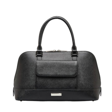 BURBERRY Saffiano Nova Check Handbag Black Leather Women's