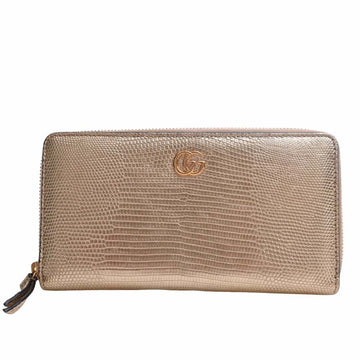 GUCCI GG Marmont Lizard Zip Around Wallet Long 456117 Gold Women's