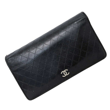 Chanel Long Bi-Fold Wallet Black Silver Bicolore A33911 Calf Leather 1 CHANEL Coco Mark Calfskin Bordeaux Women's Card