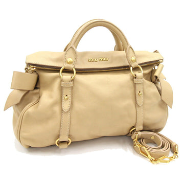 MIU MIU Miu Handbag RT0365 Beige Leather Shoulder Bag Ribbon Ladies miumiu