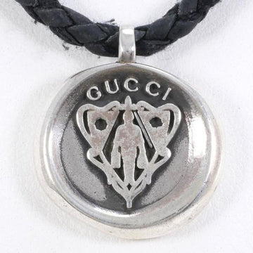 GUCCI crest silver leather necklace total weight about 13.7g 50cm jewelry