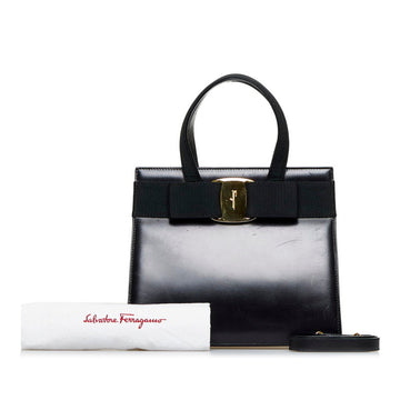 SALVATORE FERRAGAMO Valara Ribbon Handbag Shoulder Bag BA21 4178 Black Leather Ladies
