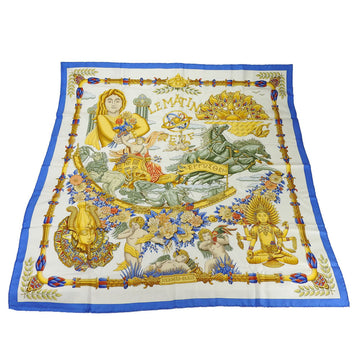 HERMES CARRE90 scarf 100% silk Le Matin Neuf New Morning Blue White Yellow Women's blue white yellow