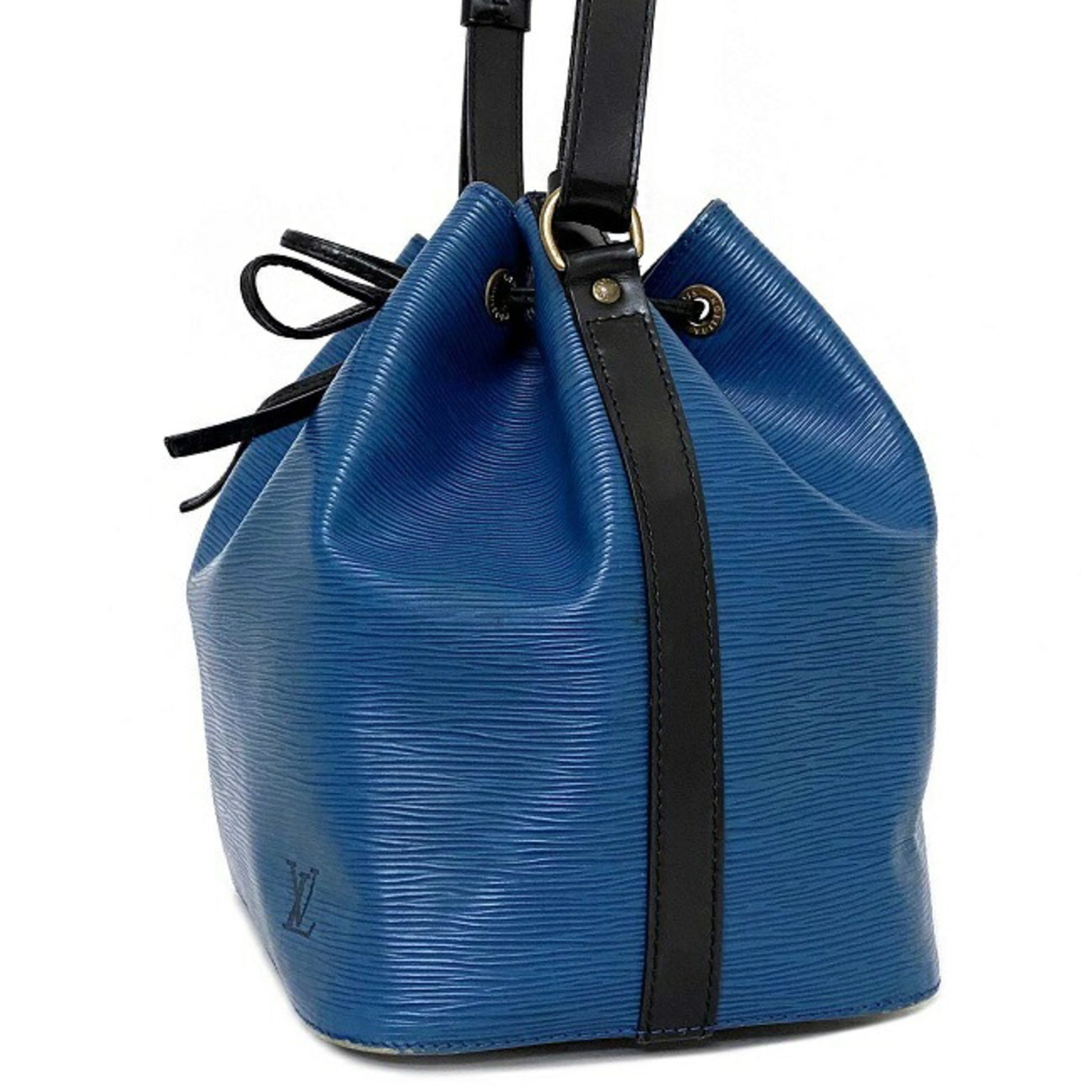 Authenticated used Louis Vuitton Bag EPI Petit Noe Bicolor Noir Toledo Blue Black Leather Shoulder Ladies M44152, Adult Unisex, Size: (HxWxD): 27cm x