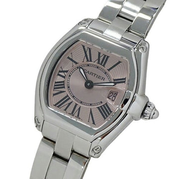 CARTIER Watch Ladies Roadster SM Date Quartz Stainless Steel SS W62017V3 Silver Pink Polished