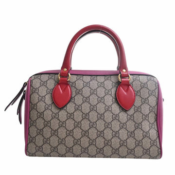 GUCCI GG Supreme Handbag Boston Bag 409529 Beige/Red/Pink Ladies