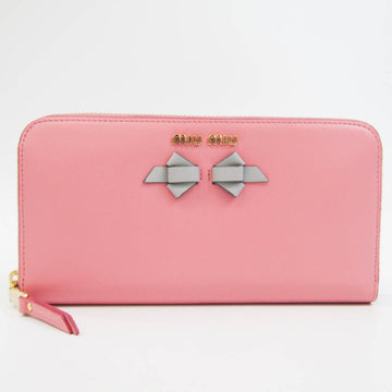MIU MIU Ribbon Women's Leather Long Wallet [bi-fold] Gray,Light Pink