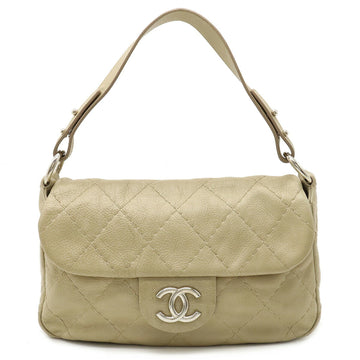 CHANEL Wild Stitch Coco Mark Shoulder Bag Leather Beige