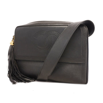 Chanel shoulder bag fringed shoulder lambskin black gold metal