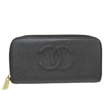 CHANEL Women's Caviar Leather Long Wallet [bi-fold] Black