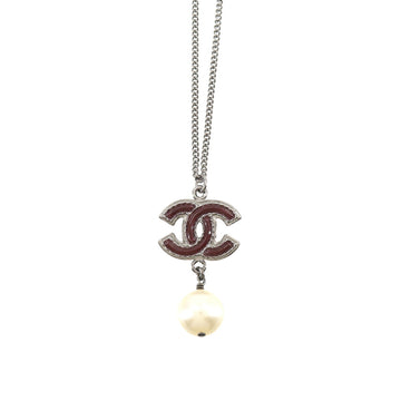 CHANEL CC here mark fake pearl long necklace silver Bordeaux B14A accessories Necklace