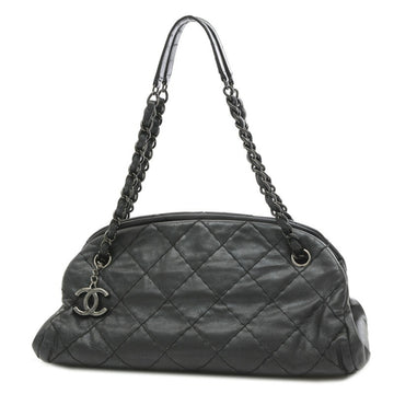 Chanel Mademoiselle Chain Shoulder Bag Leather Black Lame 9854