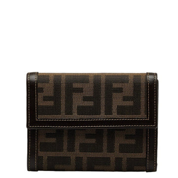 FENDI Zucca Bifold Wallet 2277 Brown Canvas Leather Women's