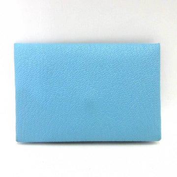 HERMES Accessories Calvi Blue Card Case Business Holder Bifold Square Women's Chevre