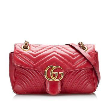 Gucci GG Marmont Double G Quilted Small Heart Chain Shoulder Bag?443497 Hibiscus Red Leather Ladies GUCCI