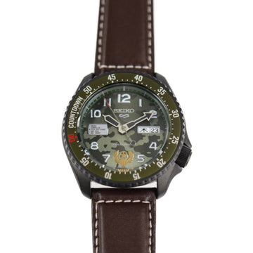 SEIKO Street Fighter V Guile Collaboration Model 5 Sports Watch SBSA081 Stainless Steel Calf Leather Olive Camouflage Dial Brown Men's