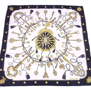 HERMES Scarf Carre 90 Silk White x Black Gold Women's e54366a