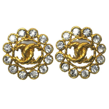 Chanel Earrings Gold Cocomark A2900 GP Rhinestone 2 9 CHANEL Clear Stone Women's Accessory Round Clip Type