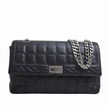 CHANEL Lambskin 2.55 Chocolate Bar Coco Mark W Chain Shoulder Bag - Black