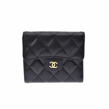 Chanel Matelasse Classic Small Flap Black Women's Caviar Skin Trifold Wallet