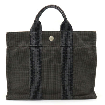 HERMES Yale Line Tote PM Bag Handbag Nylon Canvas Gray Black