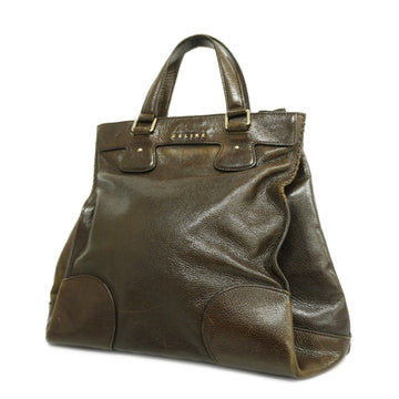 CELINE[3cc2365] Auth  tote bag leather dark brown gold metal