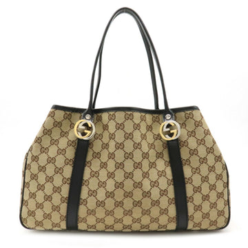 Gucci GG Twins canvas tote bag shoulder leather khaki beige black 232957