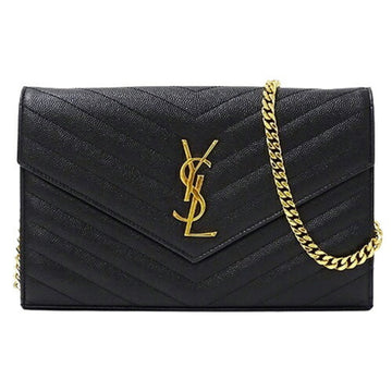 SAINT LAURENT Wallet Women's Shoulder Chain Bag Leather Black Crossbody