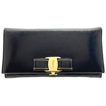 Salvatore Ferragamo Long Wallet Vara Bifold Leather Black 22 C284 Ribbon