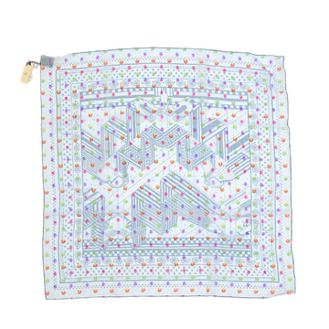 HERMES Carre 60 Silk Muslin Zigzag Sangle Scarf Rainbow Dots Blue