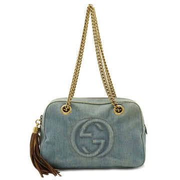 GUCCI Soho Interlocking G Chain Shoulder Bag Tassel Light Blue 308983