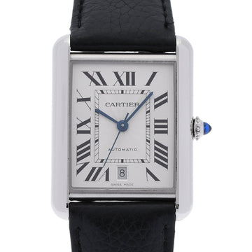 CARTIER Tank Must XL Size WSTA0040 Men's SS/Leather Watch Automatic Silver Dial