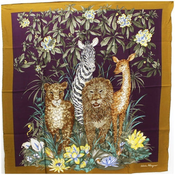 SALVATORE FERRAGAMO silk scarf muffler purple x multicolor animal pattern  ladies paper