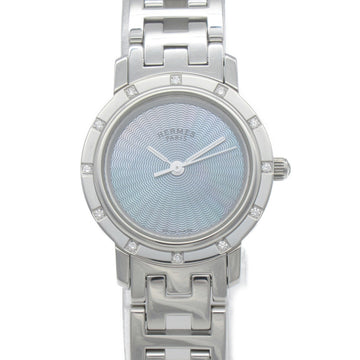 HERMES Clipper Nacre 12P diamond Wrist Watch watch Wrist Watch CL4.230 Quartz Black Black shell Stainless Steel