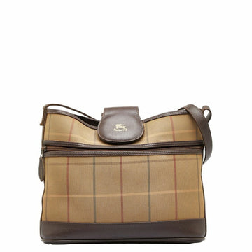 BURBERRY Horse Check Shoulder Bag Beige Brown Canvas Leather Women's