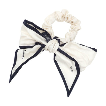 CHANEL Ribbon Scrunchie Women's Silk Ivory Black Hair