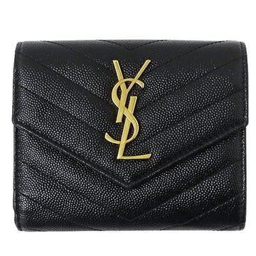 SAINT LAURENT Wallet Women's Trifold Leather Black 403943