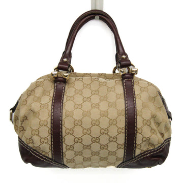 GUCCI GG Canvas 189893 Women's Canvas,Leather Handbag Beige,Dark Brown