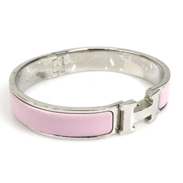 HERMES Bangle Bracelet Click Crack Metal/Enamel Silver/Light Pink Ladies