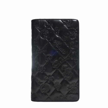 CHANEL leather icon line folio long wallet - black