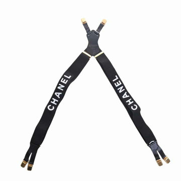 CHANEL Leather Canvas Coco Mark Suspenders - Black