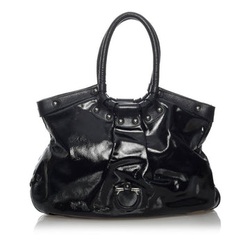 Salvatore Ferragamo Gancini Handbag EZ-21 7804 Black Patent Leather Ladies