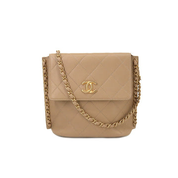 CHANEL matelasse chain shoulder bag leather beige gold metal fittings Matelasse Bag