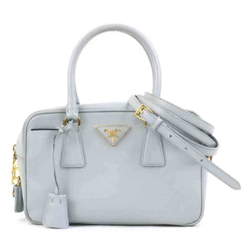PRADA handbag diagonal shoulder bag logo leather light gray gold ladies